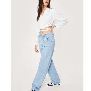 Nasty Gal Asymmetric High Waisted Straight Leg Jeans